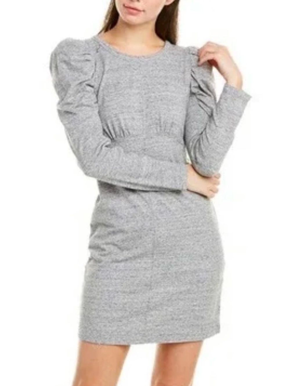 La Vie Rebecca Taylor Grey Puff-Shoulder Dress Size S Elegant Feminine